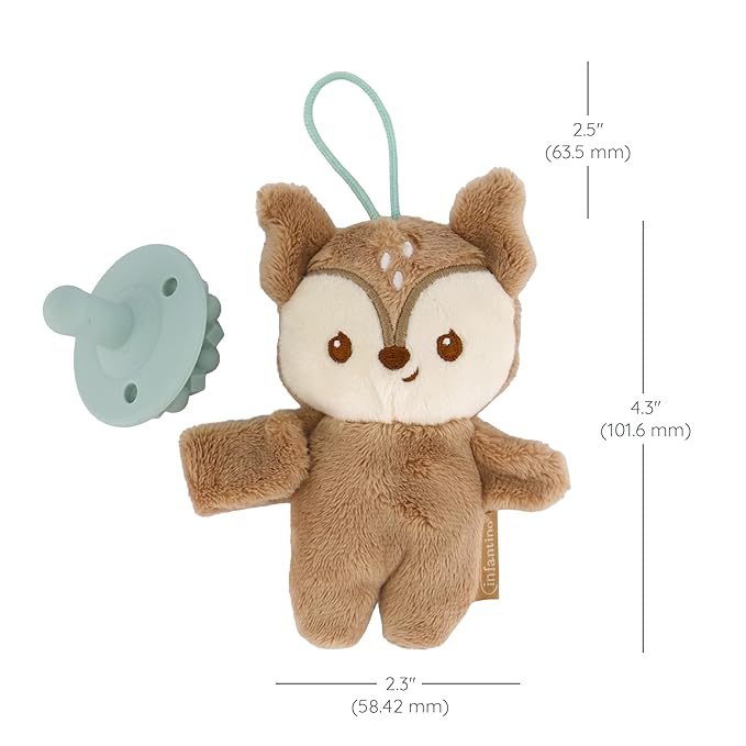 Infantino Snuggle & Soothe PaciPal - Soft Fabric Pacifier Pal with Premium Silicone Pacifier for Baby's Comfort and Self-Soothe, Deer