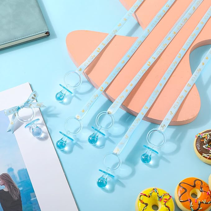 Junkin 60 Pieces Baby Shower Pacifiers Necklace Acrylic Pacifiers Necklace Charm for Girls Boys Baby Shower Party Favors Decorations, Boy Style(Blue, Gold)