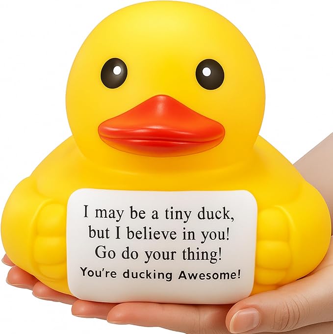 Civaner 7 Inch Emotional Giant Rubber Duck Big Jumbo Positive Yellow Duck Inspirational Gift Large Duckling Toy with Squeaky Sound for Men Coworker Colleges Graduation(I Believe in You)