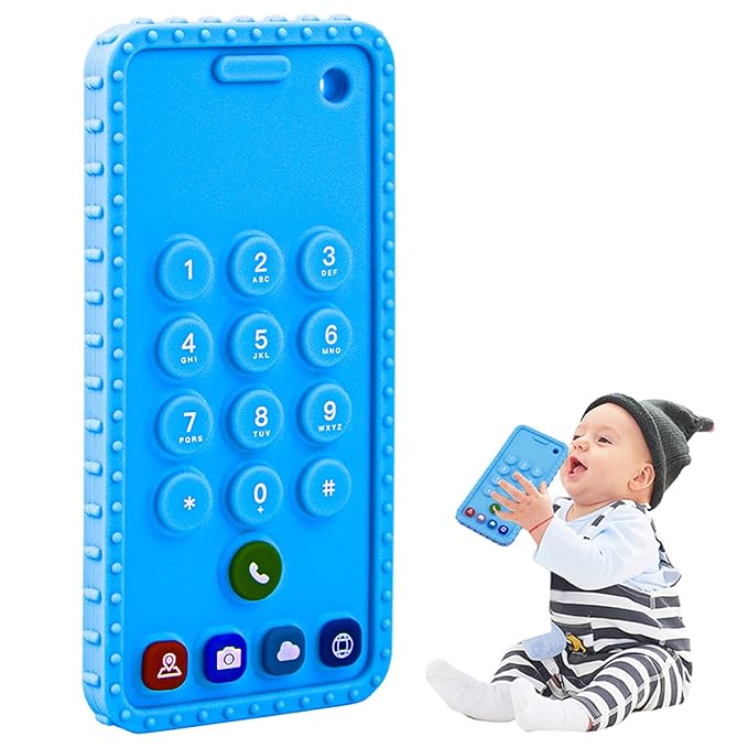 Baby Phone Teething Toys for 0-3, 0-6, 6-12 Months | Soft Silicone Baby Cell Phone Teethers