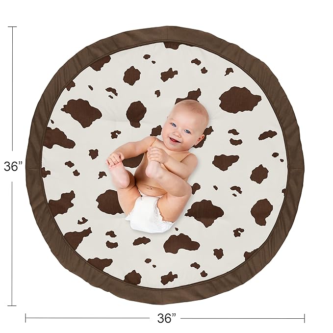 Sweet Jojo Designs Cow Print Girl Boy Gender Neutral Baby Play Mat Tummy Time Activity Infant Playmat Playpen Tent Teepee Floor Brown Vintage Animal Print for Western Cowgirl Wild West Southwest