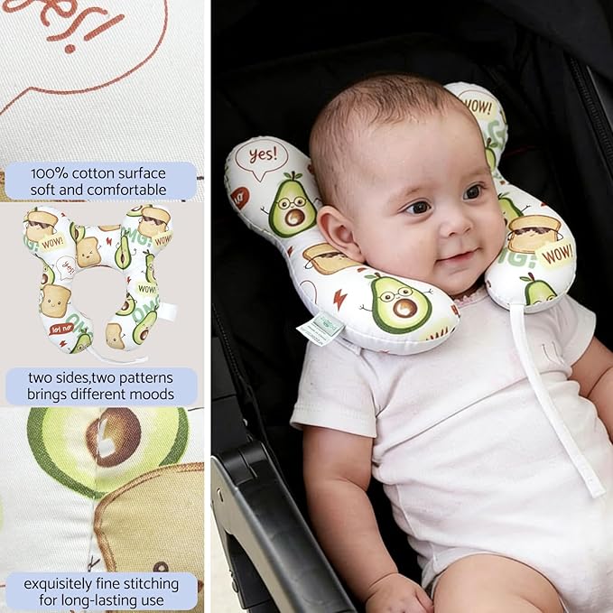 Baby Travel Pillow, U-Shape Pillow for Car Seat, Stroller and Pushchair, Soft Lightweight Baby Travel Accessory (Avocado)