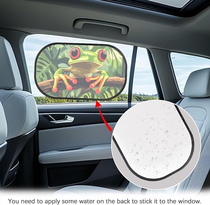 Bulopur Cute Frog Car Window Covers 2 Pack Car Shades for Back Windows Baby UV Protection Breathable Window Shade Baby in Car Universal Fit Mesh Car Window Shades