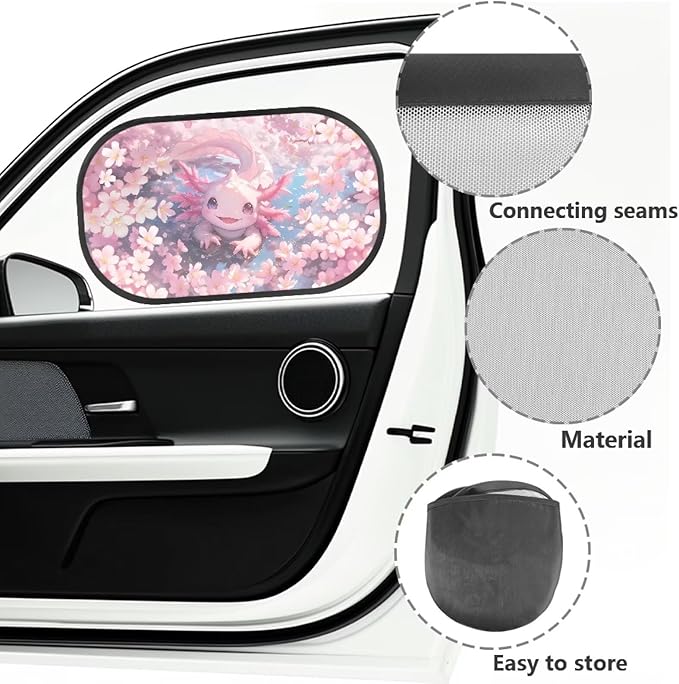 Bulopur Cute Axolotl Side Window Shades for Car 2 Pack Cherry Blossom Mesh Window Shades for car Baby Side Window Screens UV Protection Breathable Universal Fit for Most Cars, Vehicles, SUVs