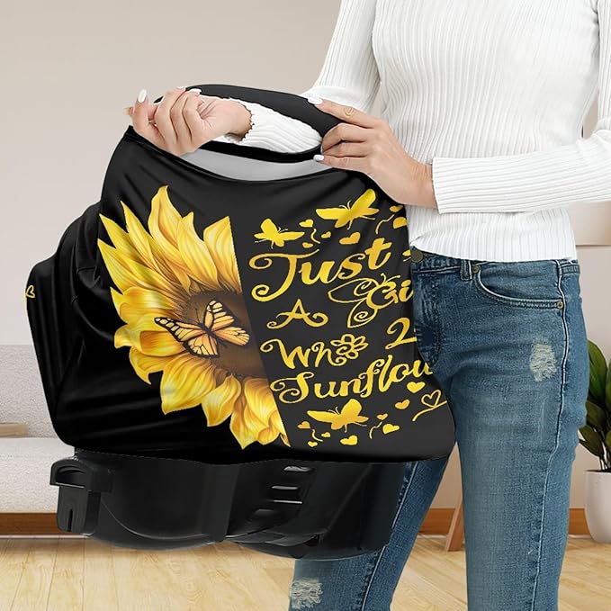 AFPANQZ You are My Sunshine Sunflowers Nursing Cover Breastfeeding Covers Stretch Babies Car Seat Cover Gender Neutral Soft Breathable Infant Carseat Canopy Shopping Cart Stroller Canopy Gifts Black