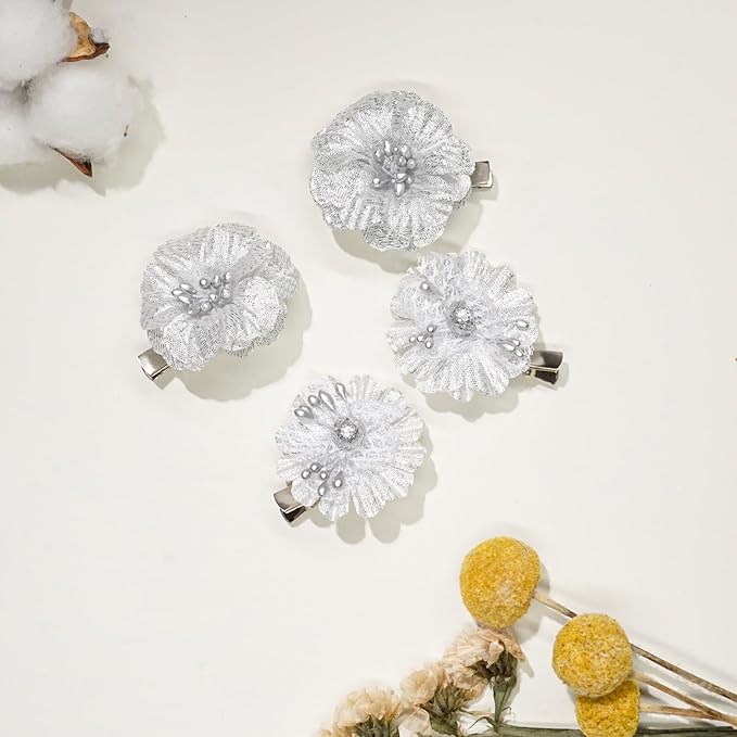 Baby Girls Floral Hair Bows Clips, 4Pcs Glitter Gold Flower Hair Barrettes Alligator Clips, Hair Accessories for Toddlers Kids Teens