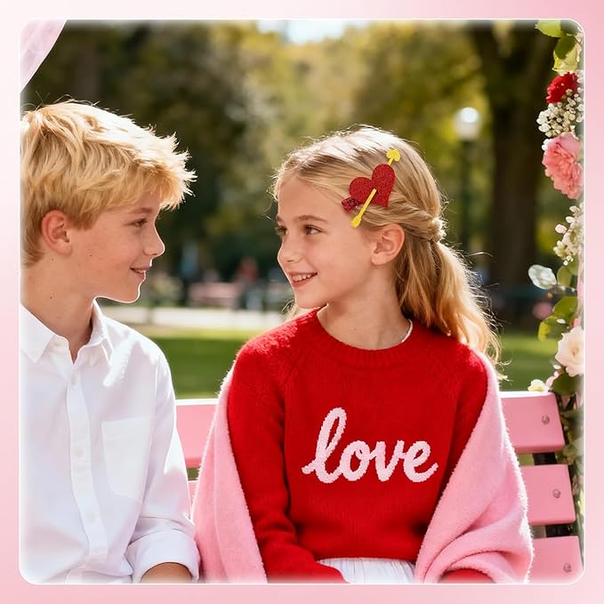 YanJie 2pcs Valentines Day Hair Clips for Girls Glitter Heart Clip Cupid Accessories Red Hair Accessories for Women Cute Hairpin Girl Valentine Gifts