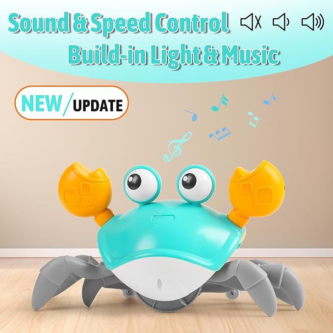 Hirger Crawling Crab Baby Toy, Dancing Walking Infant Toy for Tummy Time, Sensory Toy for 3-6-12-18 Months Babies & Toddlers 1-2-3, Musical Birthday Gift for Boys Girls