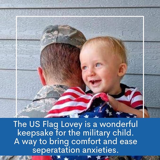 Baby Jack & Co 8x8” American Flag Lovey Patriotic Tag Toy - Crinkle Toys for Development of Five Senses - Soft & Safe - God Bless America - Military Child - BPA Free Clip for Stroller Toy
