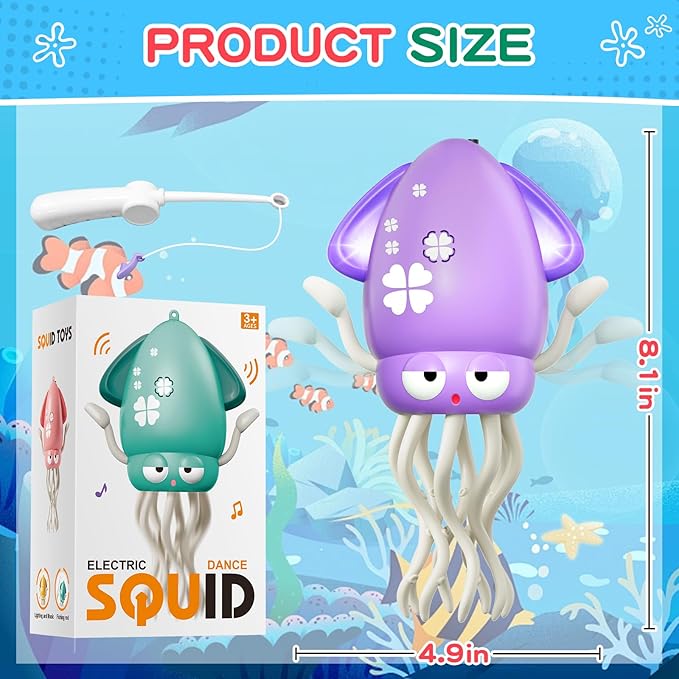 MACALOCA Dancing Squid Baby Toy, Dancing Octopus Tummy Time Toys for Toddlers, Infant Crawling Walking Baby Toys with Music & Light for 3-6 6-12 12-18 Kids Girls 1st Baby Birthday Gifts