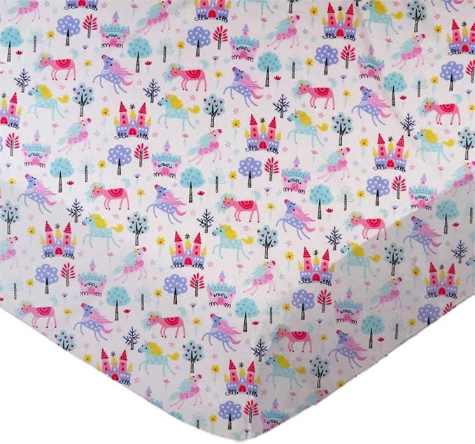 SheetWorld Fitted Pack N Play Playard Sheet 36x36, Fits The Graco Tot Bloc, Delta Children Playard, and All 36 x 36 Mattresses, 100% Cotton Woven, Unicorns, Made in USA