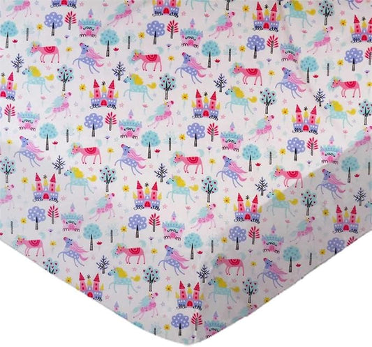 SheetWorld Baby Fitted Square Play Yard Sheet Fits Joovy 38 x 38 inches, 100% Cotton Woven Sheet, Unisex Boy Girl, Unicorns, Made in USA
