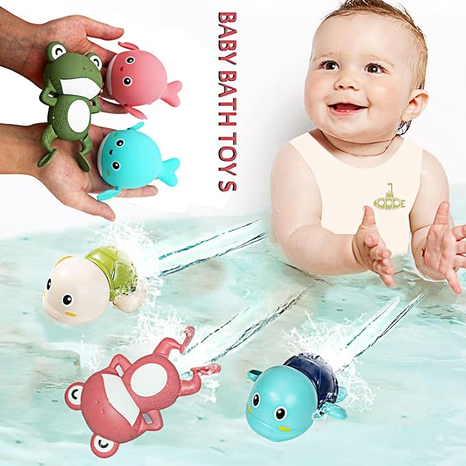 Tipmant Cute Baby Toddler Bath Toy Wind Up Animals 2 Turtles, 2 Frog, 2 Whales for Bathtub, Water Tank, Swimming Pool 1-3 Year Old Kids Gifts - 6 Pack