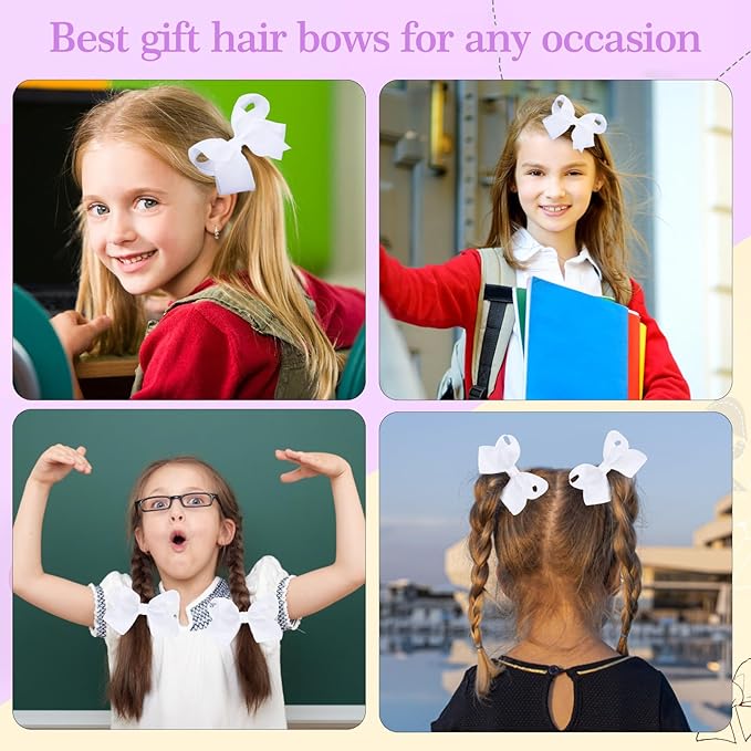 4 Inch Hair Bows,20 Pieces Hair Bows for Girls,Grosgrain Ribbon Hair Bow with Alligator Clips,White Bows Hair Accessories for Toddlers Baby Girls Kids Teens