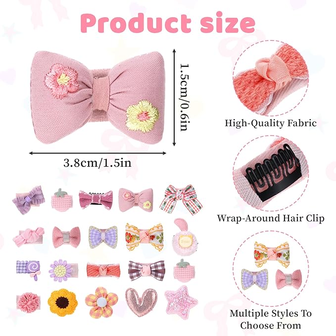 20 Pcs Baby Hair Clips Toddler Hair Accessories Handmade Barrettes For Toddler Girls Mini Cute Clip Non Slip Barrette For Fine Cute Tiny Bows Barrettes For Infants Toddlers, And Little Girls