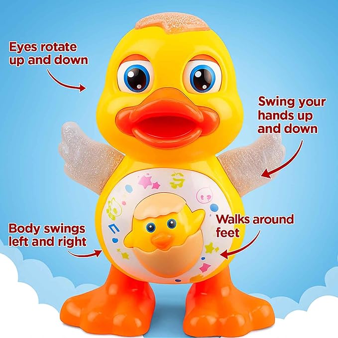 Dancing Duck Toy, Tummy Time Toys with Music & Flashing Lights, Interactive Musical Duck with Colorful Wings (Duck)