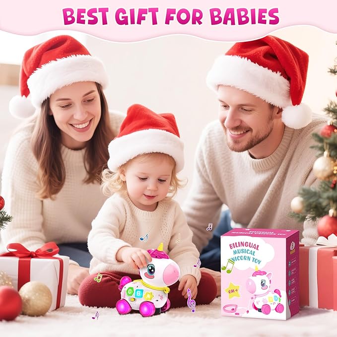Toy for 1 Year Old Girl Gifts, Unicorn Baby Toys 6-12-18 Months, Musical Learning Toy, 1st Birthday Gift for 1 Year Old Girl Toys, Bilingual Educational Toy with Music & Light for Toddler