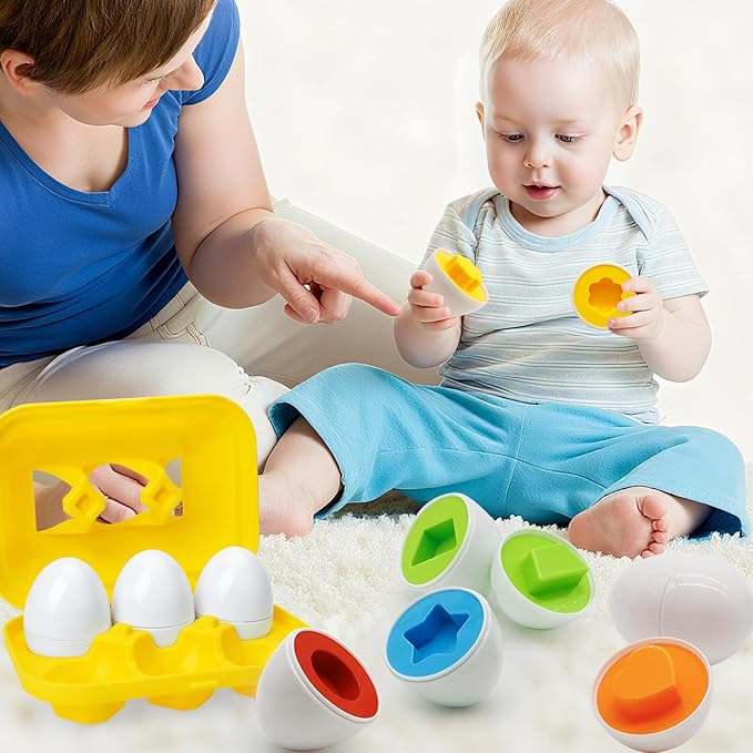 WEEJOYGAM Easter Eggs Toys for Toddlers 1-3, Color Sorting Shape Sorter Matching Game Montessori Sensory Educational Learning Toys for 1 2 3 Year Old Girl Boy Kids Birthday Gift Easter Basket Stuffers