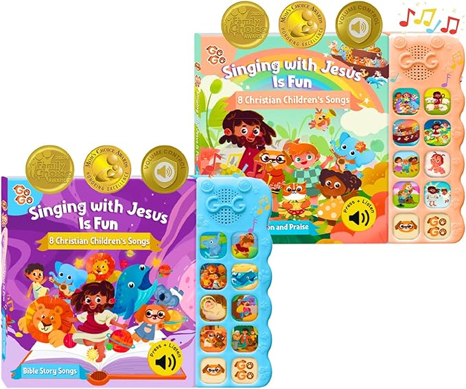 GO GO Bible Songs Bundle: 2 Christian Sound Books for Toddlers 1-5, 10 Songs Each, Interactive Baby Bible Books, Sing-Along Musical Learning, Religious Toys for Kids, Christian Gifts, and Praise Story