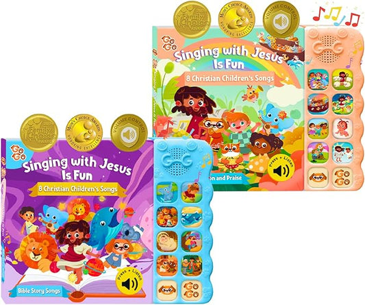 GO GO Bible Songs Bundle: 2 Christian Sound Books for Toddlers 1-5, 10 Songs Each, Interactive Baby Bible Books, Sing-Along Musical Learning, Religious Toys for Kids, Christian Gifts, and Praise Story