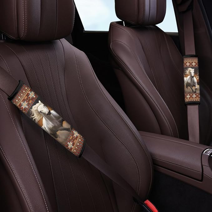 UNICEU Horse Aztec Geometric Print Car Seat Belt Cover for Adults, Kids, Car Safety Seatbelt Cushion Pads for Trucks SUV, Car Accessories, Shoulder Pad Seatbelt Pads