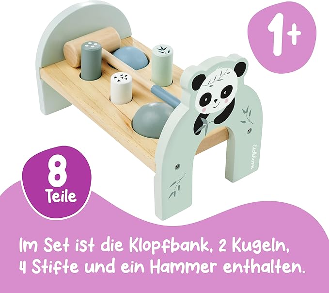 Eichhorn Wooden Hammering Bench - Colorful Motor Skills Toy for Toddlers with Hammer, Pegs and Balls, Promotes Coordination and Strength, Birch Wood, Age 1+