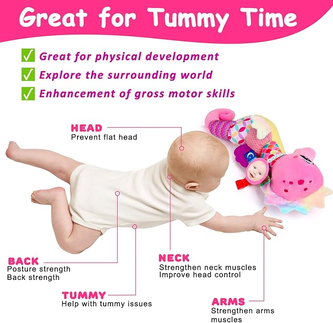 Baby Girl Toys 0-6 Months Musical Seahorse Stuffed Animal Tummy Time Toys Infant 3-6 6-12 Months with Baby Mirror Sensory Newborn Crinkle Developmental Toy Birthday Shower Gifts 0-3 4 5 6 Month