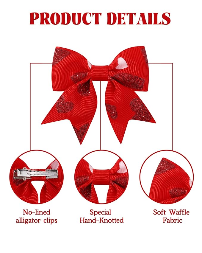 Jollybows 20pcs Baby Hair Clips Girls Bows Love Heart 2" Mini Alligator Clip Toddler Pigtail Bow Fine Hair Clip Valentine Hair Accessories