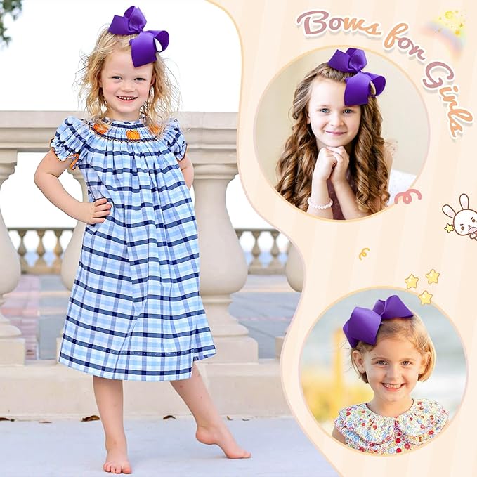 Oaoleer Big Hair Bows for Girls 12 PCS 6" Purple Grosgrain Ribbon Large Boutique Bow Alligator Clips Hair Accessories for Toddlers Little Girls Kids