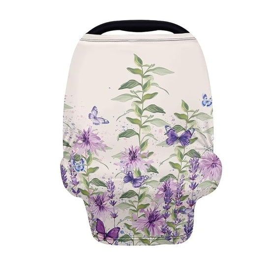 AFPANQZ Purple Flower Nursing Cover Breastfeeding Scarf Baby Car Seat Covers Infant Stroller Cover Carseat Canopy for Girls and Boys Lightweight Breathable for Outdoor Walking Traveling