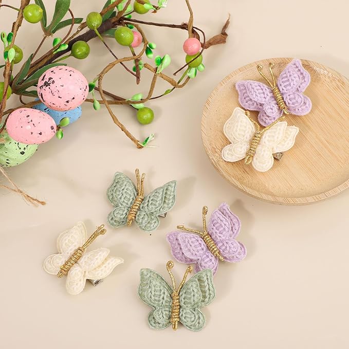 6pcs Yarn Butterfly Hair Bows Clips, Soft & Cute Knitted Wool Bow Barrettes for Baby Girls Anti-Slip Accessories for Thick & Thin Hair (3 Colors)