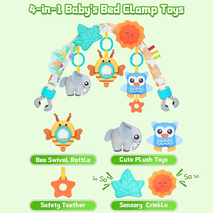 Car Seat Toys for Babies 0-6 Months,Arch Stroller Toys for Infant 0-6 Months,Mobile for Bassinet Bouncer Hanging Toys Fit for Crib,Stroller,Car Seat Shower Gifts for Baby 6-12 Months(Animals)