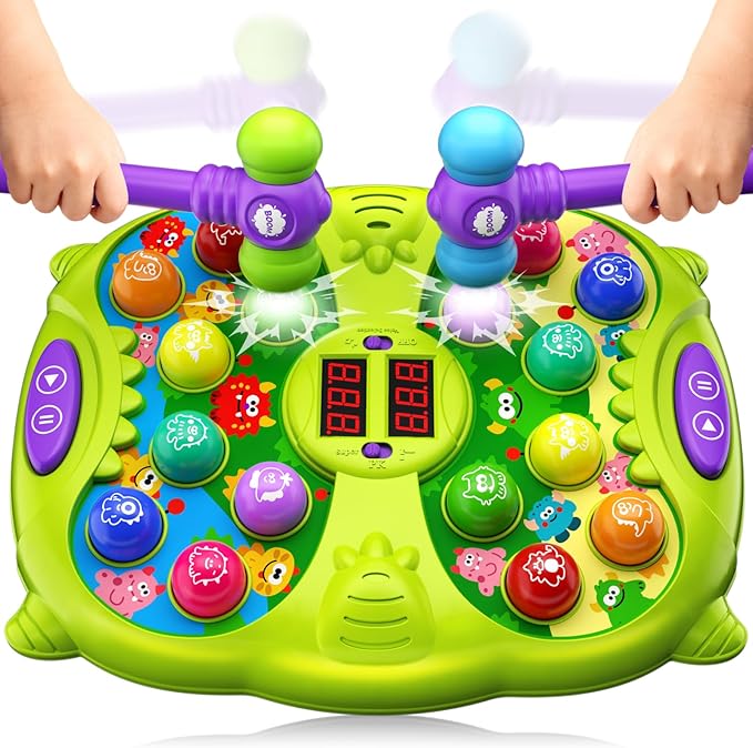Whack Mole Game for Kids, Idea Gift for 3-12 Year Old Boys and Girls, Interactive Pounding Toy with 2 Hammers, Lights & Sounds, 3 Game Modes Educational Toy for 3 4 5 6+ Year Old Boys- Green