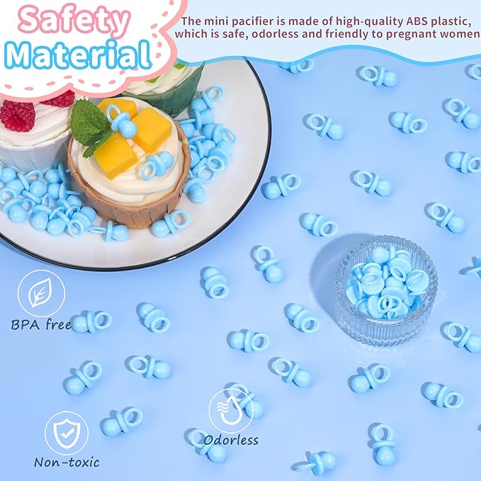 Baby Shower Pacifiers, 150 Mini Pacifiers for Baby Shower, Cute Plastic Pacifiers for Baby Shower Game, Decoration DIY, Gender Reveal Party Table Scatter/Baby Shower Party Favors(Blue&Pink)