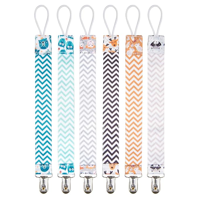 Babygoal Animal Pacifier Clips, 6 Pack Pacifier Holder Clips for Baby Boys and Girls Fits Most Pacifier Styles
