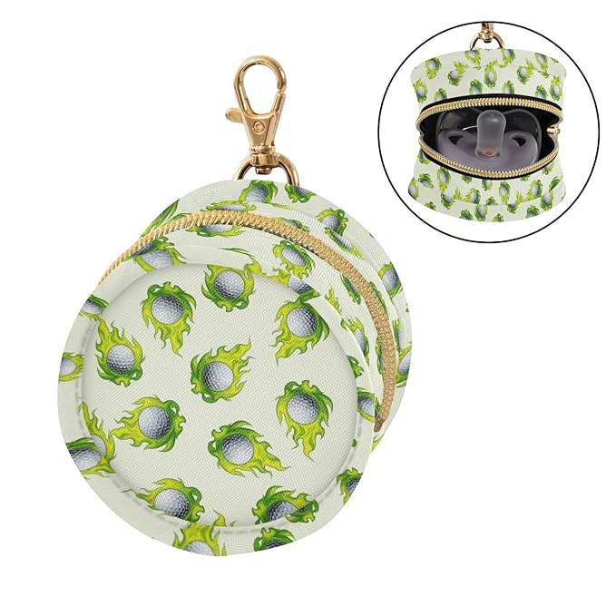 Golf Ball Flame Green Print Pacifier Holder Case for Diaper Bag Portable Travel Pacifier Storage Case with Clip Newborn Baby Pouch for Baby Boys Girls Purse Outdoor