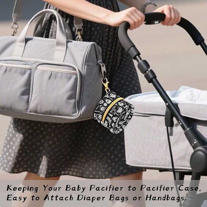 Gothic Skull Boot Black Print Pacifier Holder Case for Diaper Bag Portable Travel Pacifier Storage Case with Clip Newborn Baby Pouch for Baby Boys Girls Purse Outdoor