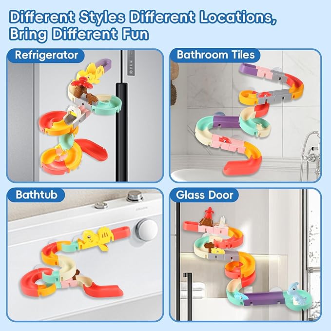 72 PCs Dinosaur Bath Toys for Kids Ages 4-8, Bathtub Water Slide Toys for Toddlers, DIY Building Set with Rubber Dino Bath Toys for Birthday Gifts