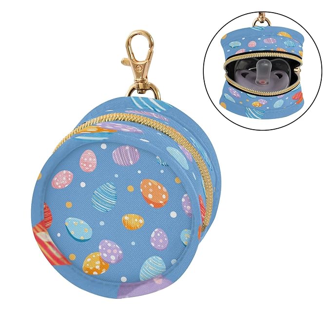 Pacifier Holder with Clip Pacifier Case for Diaper Bag Round Baby Pacifier Pouch Box Bag Portable Blue Polka Dot Easter Egg
