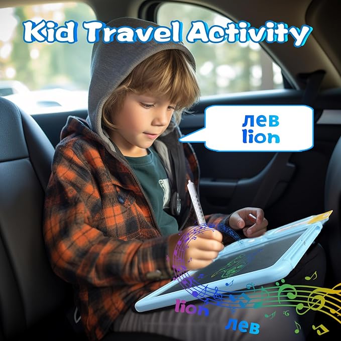 Talking English & Russian Flash Cards - 8" LCD Writing Tablet for Kids 3-12, Bilingual 510 Sight Words, Toddler Pocket Speech, Drawing Sketch Pad, Autism Toys for Boy (Russian - Blue)