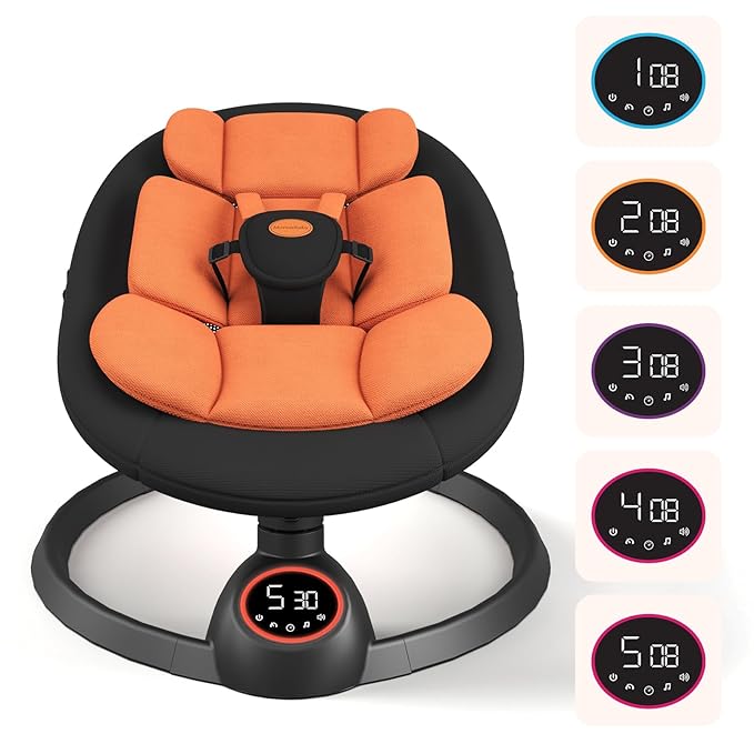 Electric Baby Swings for Infants, Portable Baby Swing with Preset Melodies, Bluetooth Swing for Newborn, Indoor & Outdoor(Black)