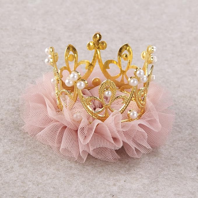 Nishine Baby Crown Hair Pins Princess Girls Crown Tiara Hair Clips Tulle Mesh Tiaras for Kids Gift (Gold)