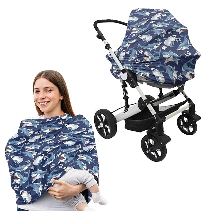 Sharks Basket Covers & Nursing Pillow Cover for Baby Newborn Registry & Shower Gift for Boys Girls Breathable Washable Not Easy to Fade