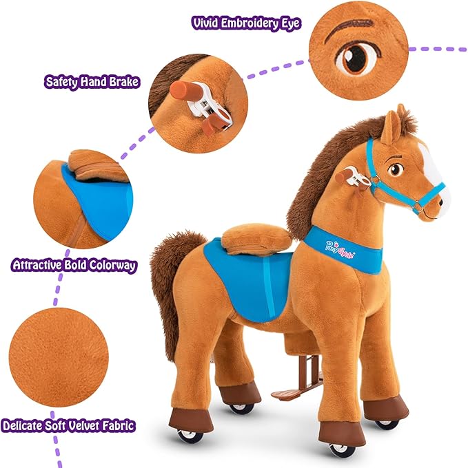 PonyCycle Kids Horse Ride on Toys Plush Interactive Riding Horse Essential Model E for Toddlers 3-4 Walking Rocking Horse, No Electricity, Giddy up Riding Gifts Toys Brown E337