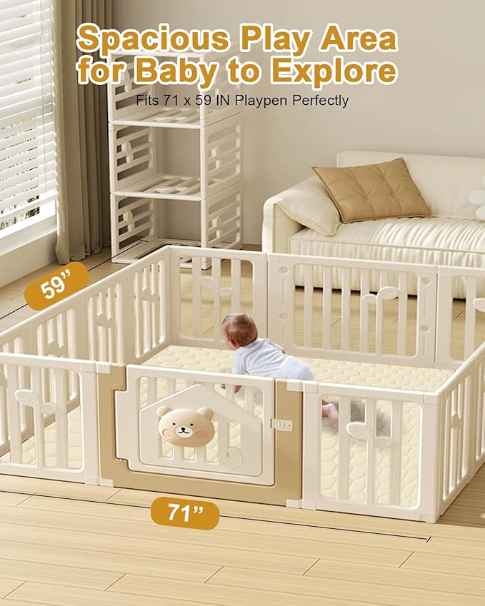 TINYHARBO Premium Foam Baby Play Mat 71" x 59" with Removable Cover, Extra Thick Padding Playpen Mat, Non-Slip Floor Mat, Stylish & Easy to Clean for Crawling Baby, Infants & Toddlers, Beige