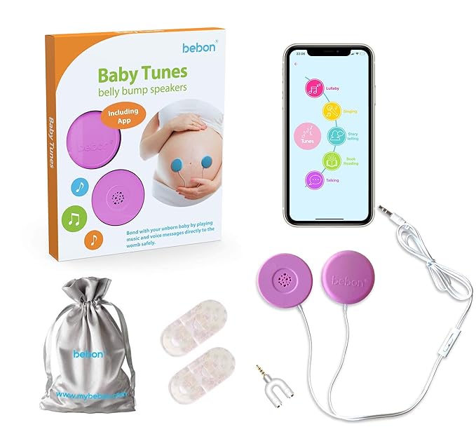 Baby-Bump Headphones – Plays and Shares Music, Sound and Voices to the Womb – Premium Baby Bump Speaker System – Including bebon Tunes APP (iOS and Android) (Purple)