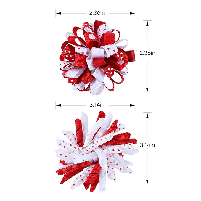 Valentines Korker Hair Bows 3'' Toddler Baby Girls Curly Corker Bow Alligator Clips Red Heart Grosgrain Ribbon Fireworks Flowerball Accessories Kids Xmas Gift