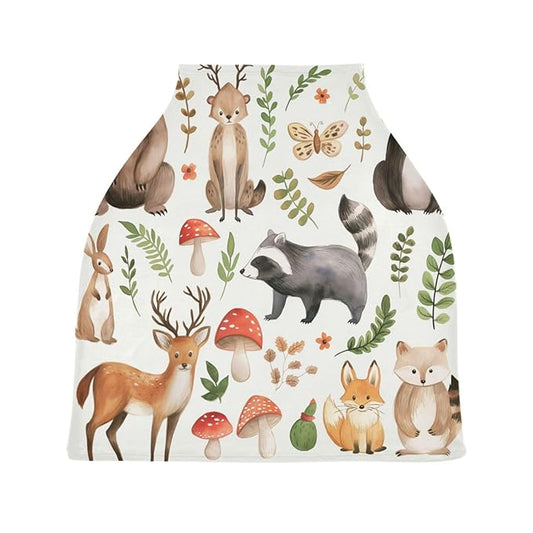 Blueangle Cute Woodland Animals Baby Car Seat Cover Canopy Stretchy Soft Nursing Breastfeeding Cover Multi-Use Breathable Stroller Cover, Mother's Day Gifts