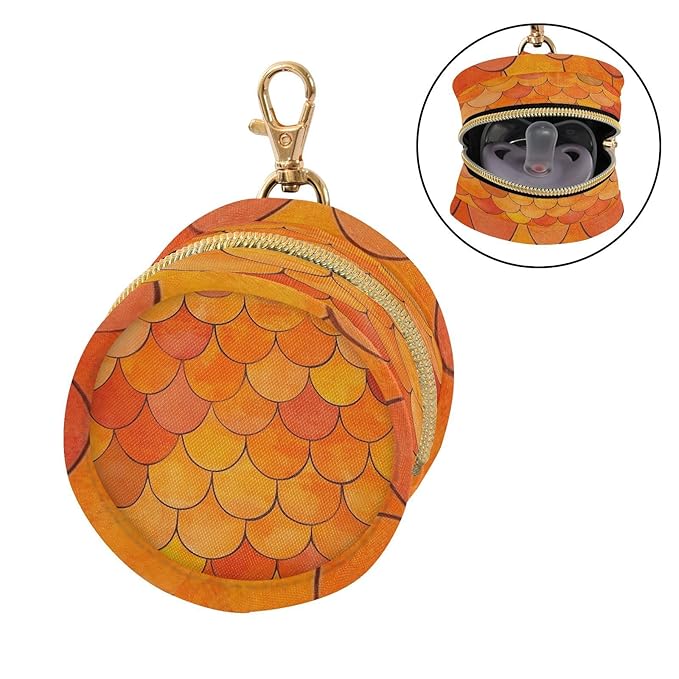 Pacifier Holder with Clip Pacifier Case for Diaper Bag Round Baby Pacifier Pouch Box Bag Portable Orange Fish Scale