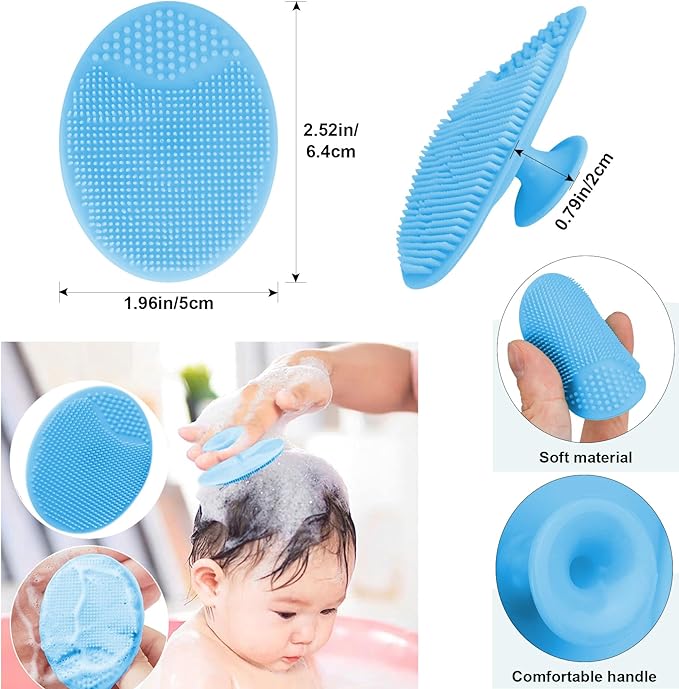 Baby Hair Brush with Wooden Handle and Comb Set for Newborns & Toddlers | Natural Soft Goat Bristles l Wood Comb l Blue Cradle Cap Brush| Ideal for Cradle Cap (3 Piece)
